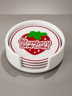Strawberry Shortcake 3D Printed Coaster Set with Matching Holder 4 Inch